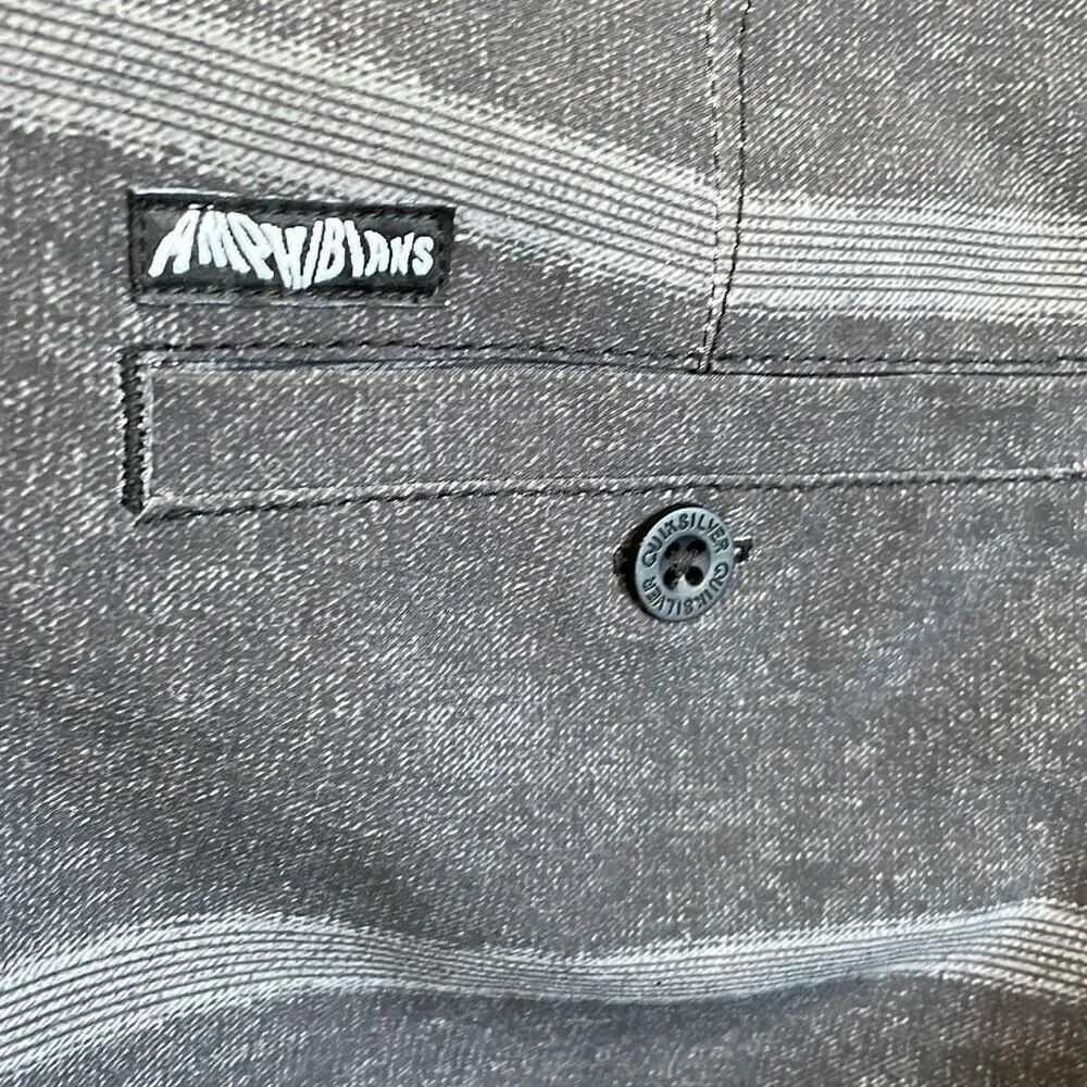 NWOT Quiksilver Charcoal Gray Stripe Amphibian Board Shorts Swim Trunks - Size 2